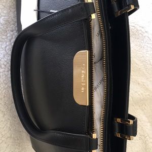 Calvin Klein Black Leather Tote Shoulder Handbag